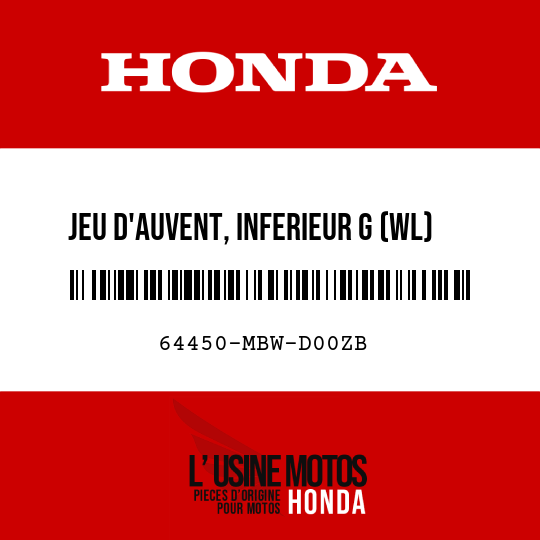 image de 64450-MBW-D00ZB JEU D'AUVENT, INFERIEUR G (WL) TYPE5 