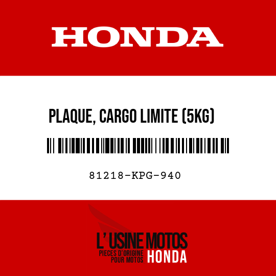 image de 81218-KPG-940 PLAQUE, CARGO LIMITE (5KG)