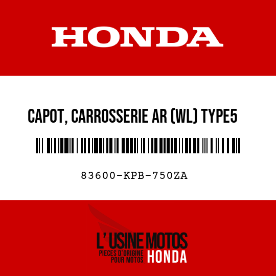 image de 83600-KPB-750ZA CAPOT, CARROSSERIE AR (WL) TYPE5 