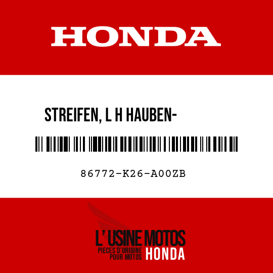image de 86772-K26-A00ZB STREIFEN, L H HAUBEN-       VERKLEIDUNG TYPE2 (TYPE2 )