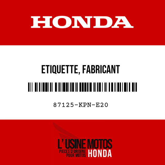 image de 87125-KPN-E20 ETIQUETTE, FABRICANT