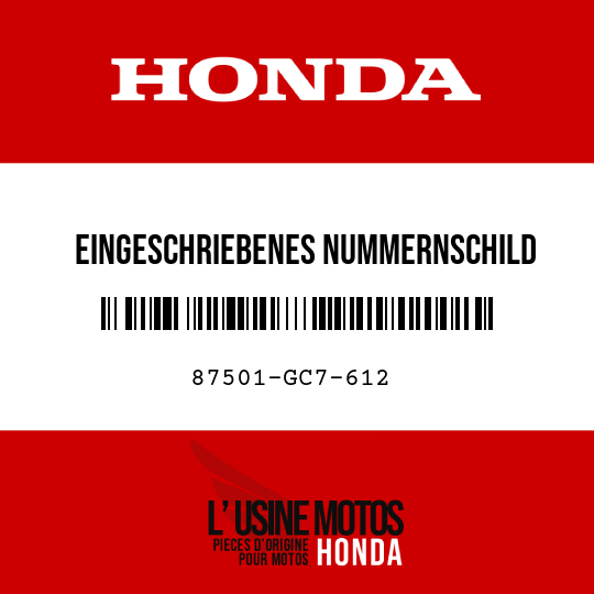 image de 87501-GC7-612 EINGESCHRIEBENES NUMMERNSCHILD