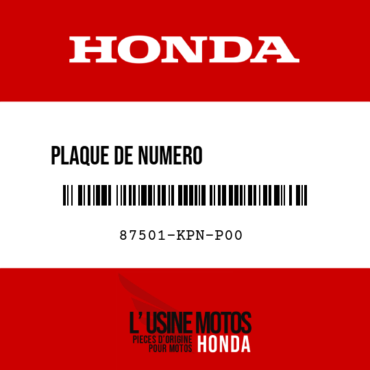 image de 87501-KPN-P00 PLAQUE DE NUMERO              D'ENREGISTREMENT