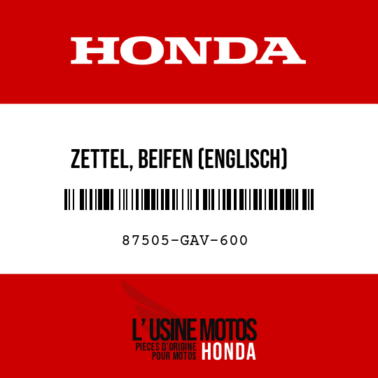 image de 87505-GAV-600 ZETTEL, BEIFEN (ENGLISCH)