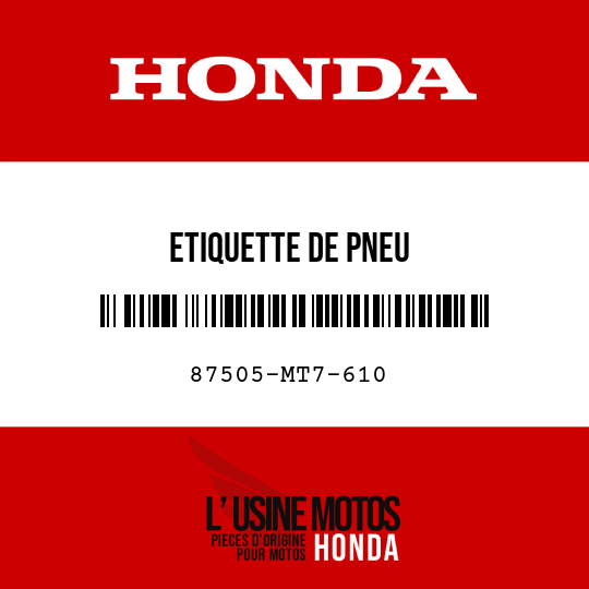image de 87505-MT7-610 ETIQUETTE DE PNEU