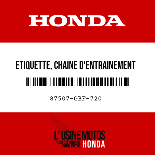 image de 87507-GBF-720 ETIQUETTE, CHAINE D'ENTRAINEMENT (FRANCAIS)