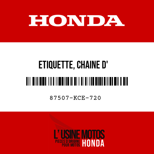 image de 87507-KCE-720 ETIQUETTE, CHAINE D'
