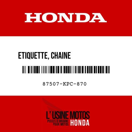 image de 87507-KPC-870 ETIQUETTE, CHAINE             D'ENTRAINEMENT