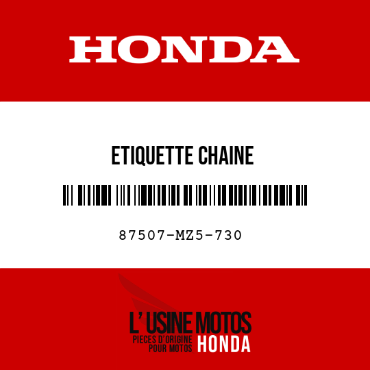 image de 87507-MZ5-730 ETIQUETTE CHAINE