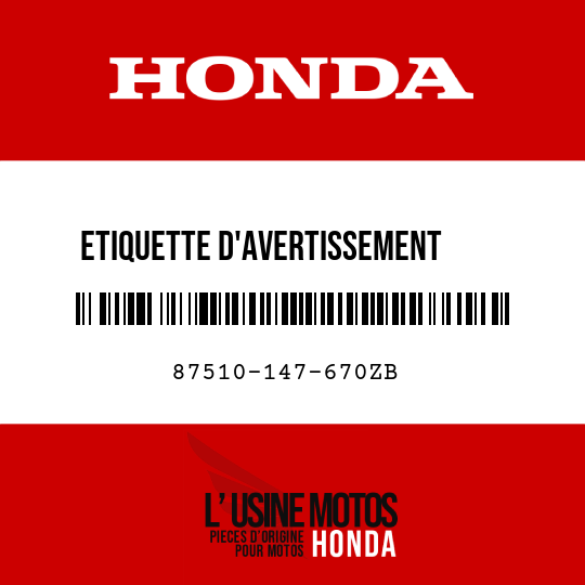 image de 87510-147-670ZB ETIQUETTE D'AVERTISSEMENT     OPERATEUR TYPEB