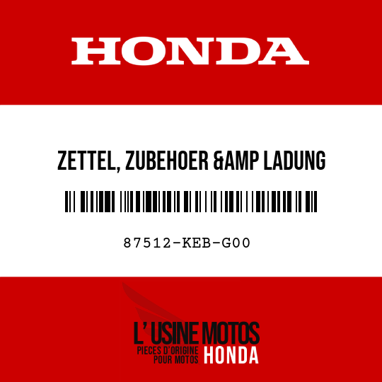 image de 87512-KEB-G00 ZETTEL, ZUBEHOER &amp LADUNG