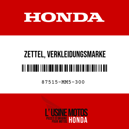 image de 87515-MM5-300 ZETTEL, VERKLEIDUNGSMARKE