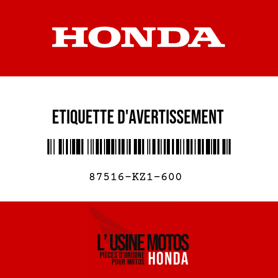 image de 87516-KZ1-600 ETIQUETTE D'AVERTISSEMENT D'AMORTISSEUR AR.