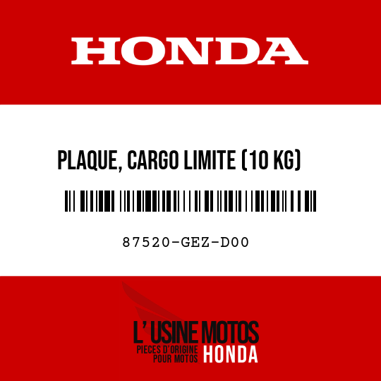 image de 87520-GEZ-D00 PLAQUE, CARGO LIMITE (10 KG) (PICTOGRAPHIE)
