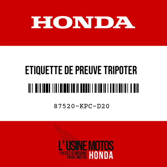 image de 87520-KPC-D20 ETIQUETTE DE PREUVE TRIPOTER