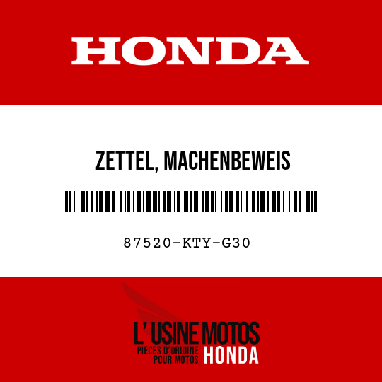 image de 87520-KTY-G30 ZETTEL, MACHENBEWEIS