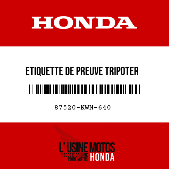 image de 87520-KWN-640 ETIQUETTE DE PREUVE TRIPOTER