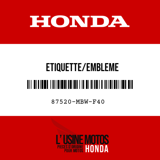 image de 87520-MBW-F40 ETIQUETTE/EMBLEME