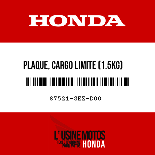 image de 87521-GEZ-D00 PLAQUE, CARGO LIMITE (1.5KG) (PICTOGRAPHIE)