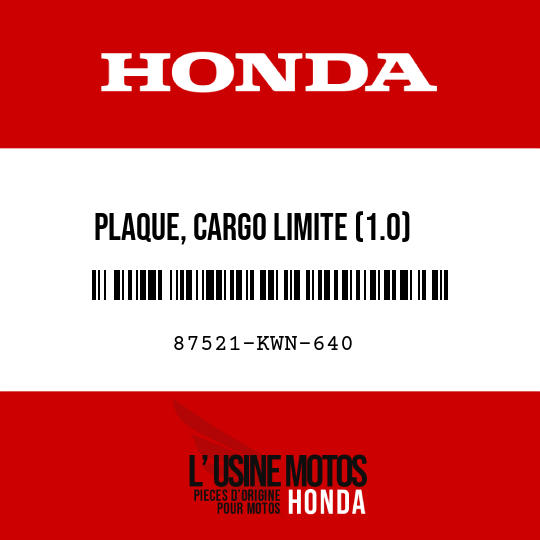 image de 87521-KWN-640 PLAQUE, CARGO LIMITE (1.0)