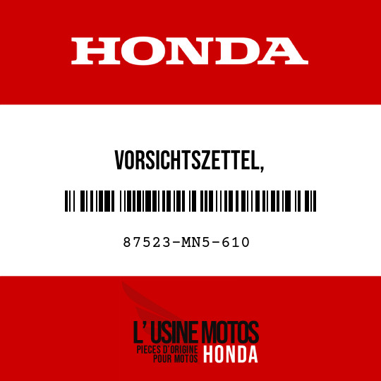 image de 87523-MN5-610 VORSICHTSZETTEL, VERKLEIDUNGS-TASCHE (DEUTSCH)