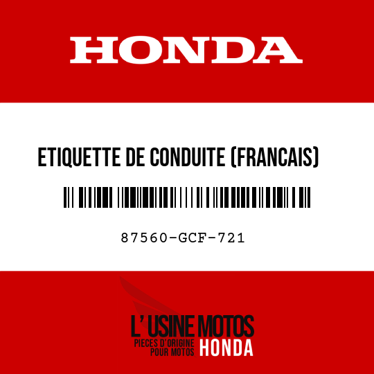 image de 87560-GCF-721 ETIQUETTE DE CONDUITE (FRANCAIS)