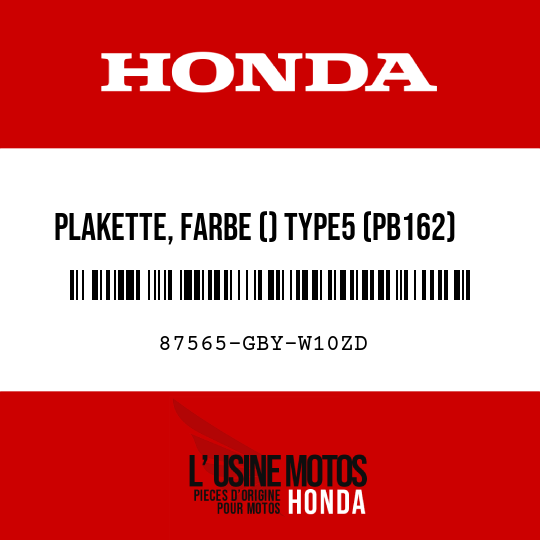 image de 87565-GBY-W10ZD PLAKETTE, FARBE () TYPE5 (PB162) (TYPE5 )