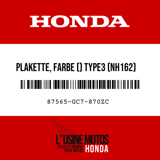 image de 87565-GC7-870ZC PLAKETTE, FARBE () TYPE3 (NH162) (TYPE3 )