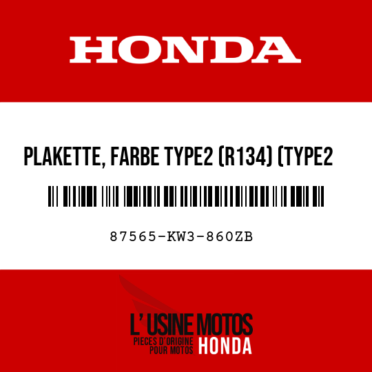 image de 87565-KW3-860ZB PLAKETTE, FARBE TYPE2 (R134) (TYPE2 )