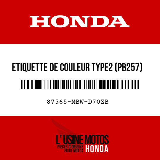 image de 87565-MBW-D70ZB ETIQUETTE DE COULEUR TYPE2 (PB257)