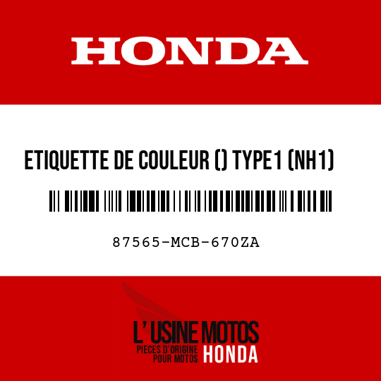 image de 87565-MCB-670ZA ETIQUETTE DE COULEUR () TYPE1 (NH1)