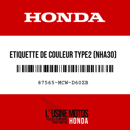 image de 87565-MCW-D60ZB ETIQUETTE DE COULEUR TYPE2 (NHA30)