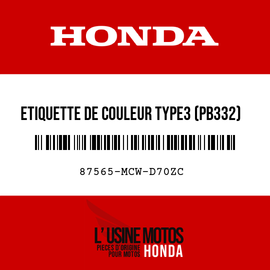 image de 87565-MCW-D70ZC ETIQUETTE DE COULEUR TYPE3 (PB332)