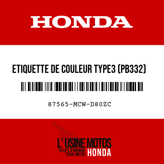 image de 87565-MCW-D80ZC ETIQUETTE DE COULEUR TYPE3 (PB332)