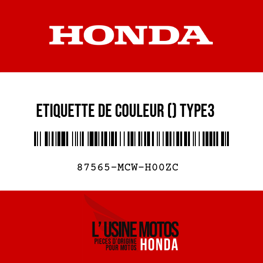 image de 87565-MCW-H00ZC ETIQUETTE DE COULEUR () TYPE3 (NHA64)