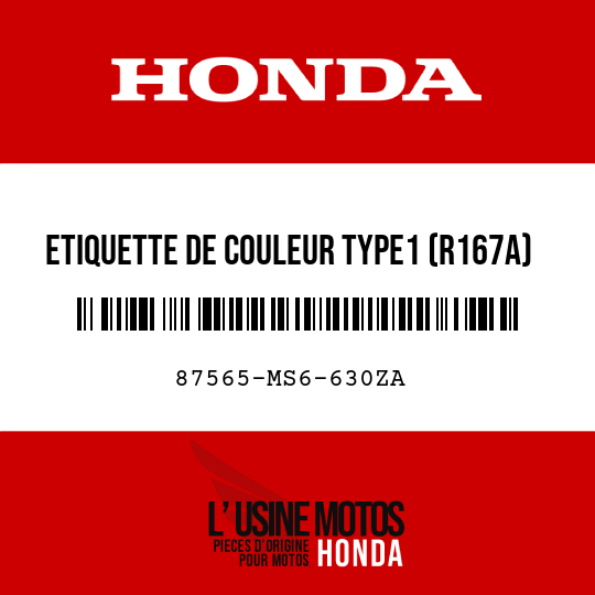image de 87565-MS6-630ZA ETIQUETTE DE COULEUR TYPE1 (R167A)