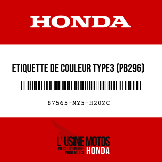 image de 87565-MY5-H20ZC ETIQUETTE DE COULEUR TYPE3 (PB296)