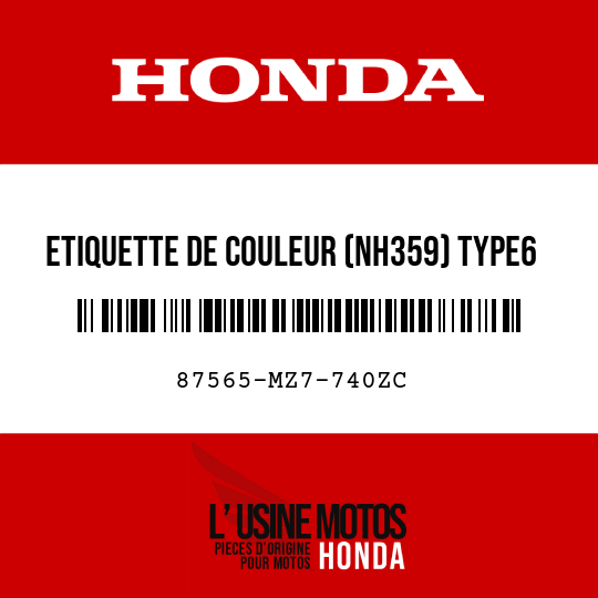 image de 87565-MZ7-740ZC ETIQUETTE DE COULEUR (NH359) TYPE6 
