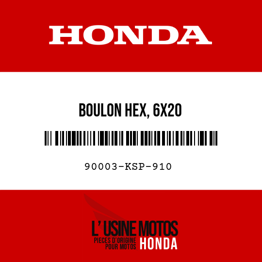 image de 90003-KSP-910 BOULON HEX, 6X20