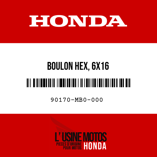 image de 90170-MB0-000 BOULON HEX, 6X16