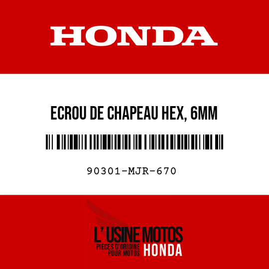 image de 90301-MJR-670 ECROU DE CHAPEAU HEX, 6MM