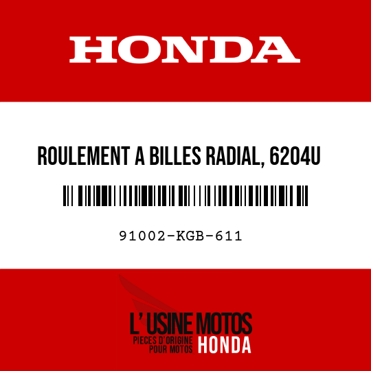 image de 91002-KGB-611 ROULEMENT A BILLES RADIAL, 6204U (NTN)