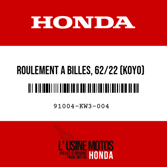 image de 91004-KW3-004 ROULEMENT A BILLES, 62/22 (KOYO)