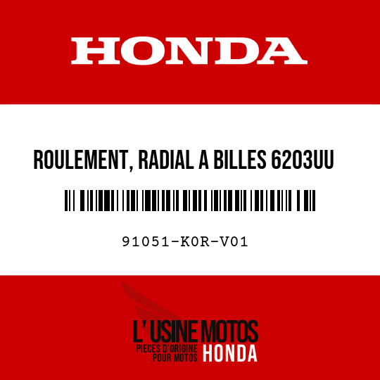 image de 91051-K0R-V01 ROULEMENT, RADIAL A BILLES 6203UU (TPI)