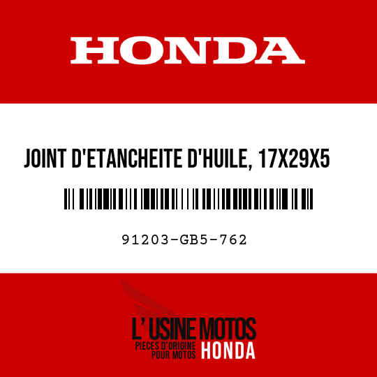 image de 91203-GB5-762 JOINT D'ETANCHEITE D'HUILE, 17X29X5 (ARAI)