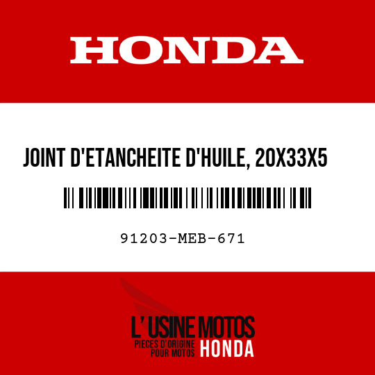 image de 91203-MEB-671 JOINT D'ETANCHEITE D'HUILE, 20X33X5 (ARAI)