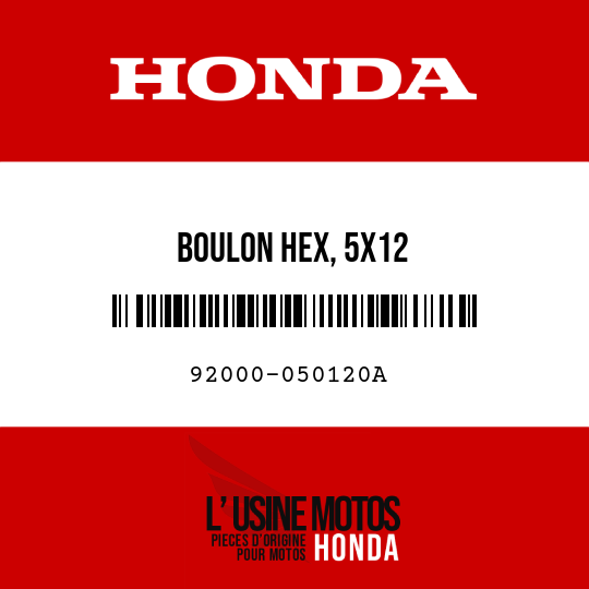 image de 92000-050120A BOULON HEX, 5X12