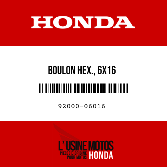 image de 92000-06016 BOULON HEX., 6X16
