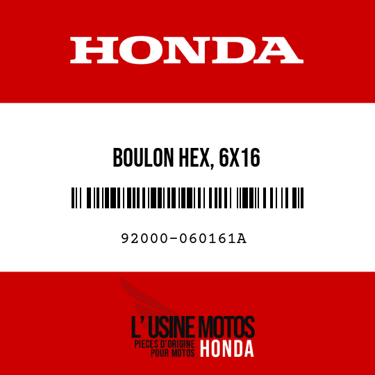 image de 92000-060161A BOULON HEX, 6X16