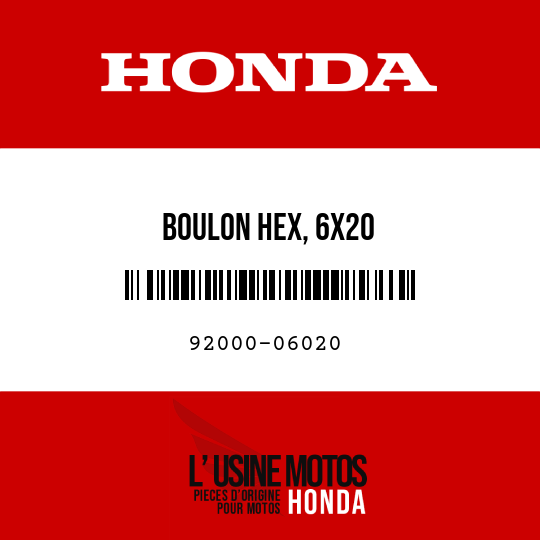 image de 92000-06020 BOULON HEX, 6X20